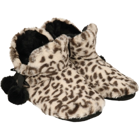 Dames hoge pantoffels/sloffen luipaard print beige maat 37-38 37/38 -