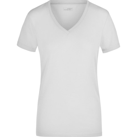 James & Nicholson t-shirt v-hals - dames - wit - stretch - korte mouwen L -