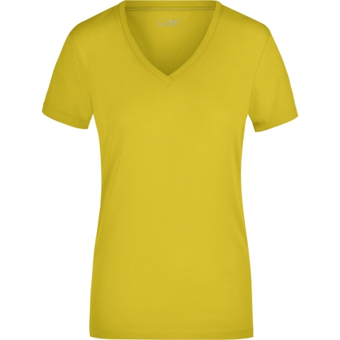 James & Nicholson t-shirt v-hals - dames - geel - stretch - korte mouwen L -