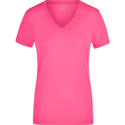James & Nicholson t-shirt v-hals - dames - roze - stretch - korte mouwen M -