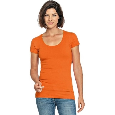 Bodyfit dames t-shirt oranje met ronde hals XL (42) -