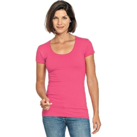 Bodyfit dames t-shirt fuchsia roze met ronde hals XL (42) -