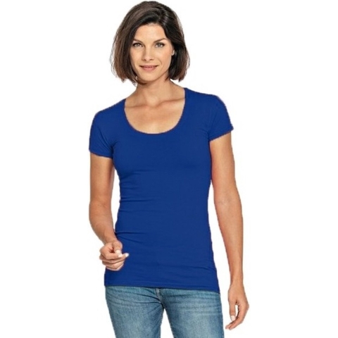 Bodyfit dames t-shirt blauw met ronde hals XL (42) -