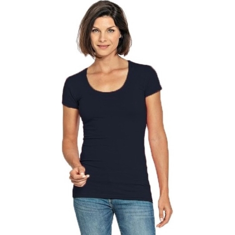 Bodyfit dames t-shirt donkerblauw met ronde hals XL (42) -