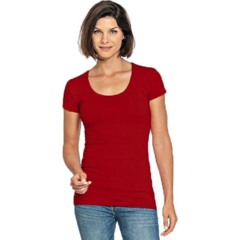 Bodyfit dames t-shirt rood met ronde hals M (38) -