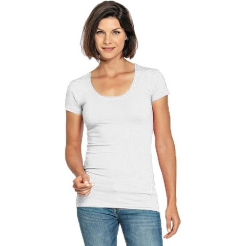 Bodyfit dames t-shirt wit met ronde hals S (36) -