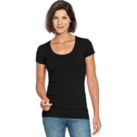 Bodyfit dames t-shirt zwart met ronde hals M (38) -