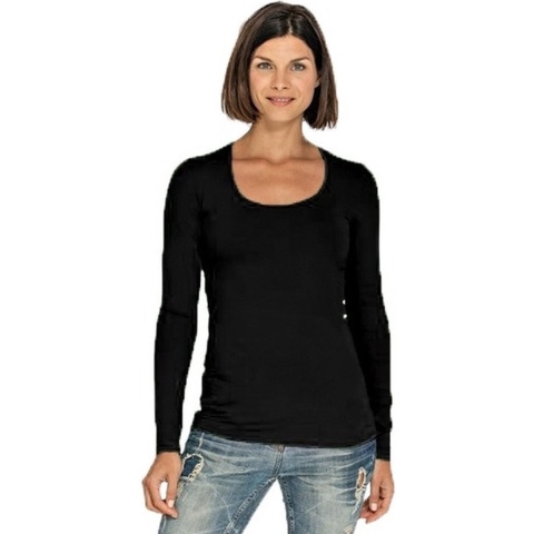 Lemon & Soda Bodyfit dames shirt lange mouwen - navy - Dameskleding basic t-shirts XL (42) -