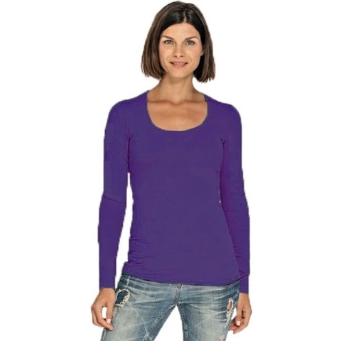 Lemon & Soda Bodyfit dames shirt lange mouwen - paars - Dameskleding basic t-shirts M (38) -