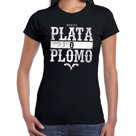 Narcos plata o plomo/zilver of lood t-shirt zwart voor dames S -