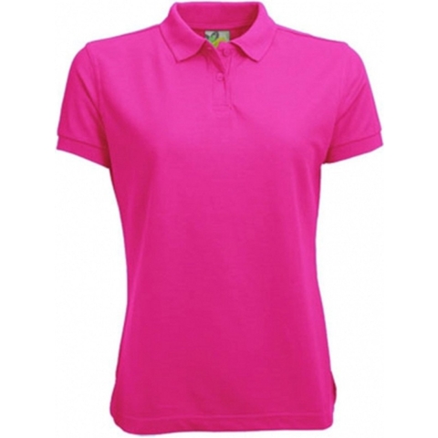 Dames basic poloshirt - fuchsia roze - korte mouw - getailleerd - katoen 40 (L) -