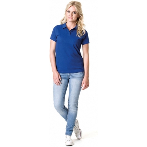 Dames basic poloshirt - kobalt blauw - korte mouw - getailleerd - katoen 42 (XL) -