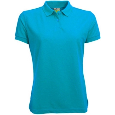Dames basic poloshirt - turqouise blauw - korte mouw - getailleerd - katoen 42 (XL) -