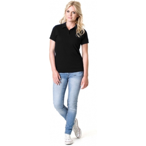 Dames basic poloshirt - zwart - korte mouw - getailleerd - katoen 40 (L) -