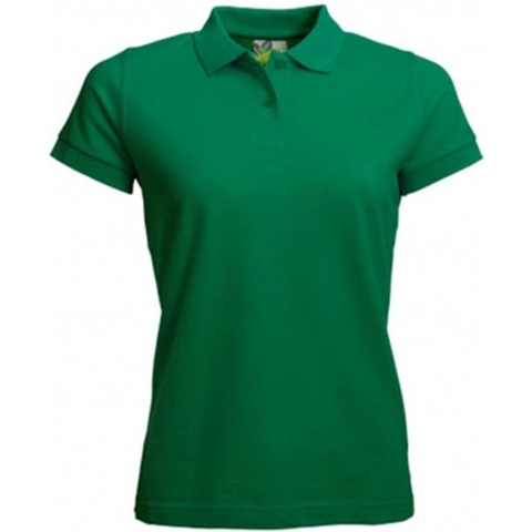 Dames basic poloshirt - grasgroen - korte mouw - getailleerd - katoen 40 (L) -
