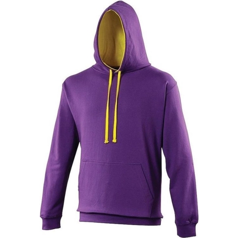 Varsity sweater paars met gele capuchon XL -
