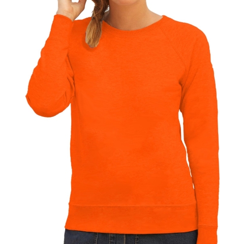 Oranje sweater / sweatshirt trui met raglan mouwen en ronde hals voor dames S (36) -