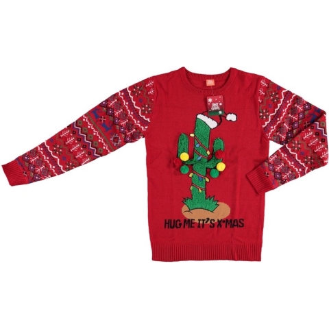 Rode kersttrui cactus voor volwassenen L -