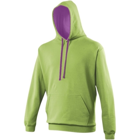 Hooded sweater lime met paars M -
