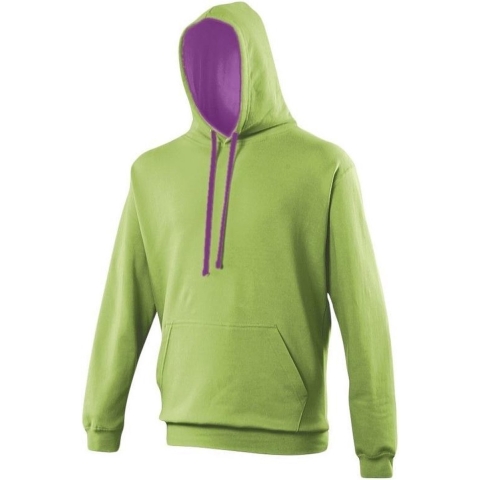 Hooded sweater lime met paars XL -