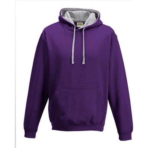 Varsity heren hoodie sweater/trui paars met grijze capuchon 2XL -