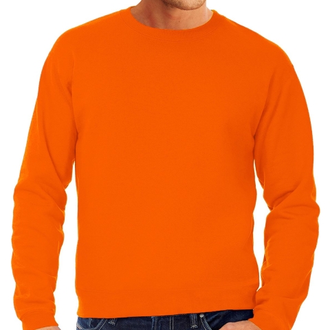 Oranje sweater / sweatshirt trui grote maat met ronde hals voor heren 3XL (58) -