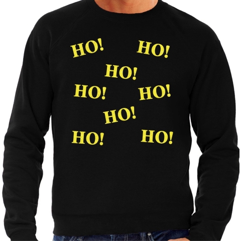 Foute Kersttrui/sweater voor heren - hohohohoho - zwart - glitter geel - Kerstfeest L -