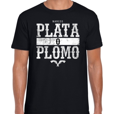 Narcos plata o plomo/zilver of lood t-shirt zwart voor heren XL -