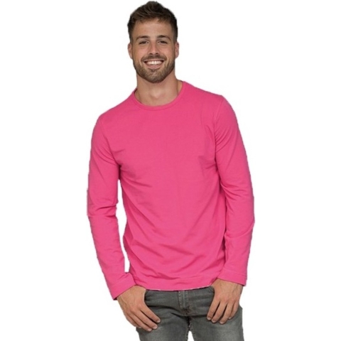 Lange mouwen/longsleeve stretch t-shirt - fuchsia roze - heren - Herenkleding L (40/52) -