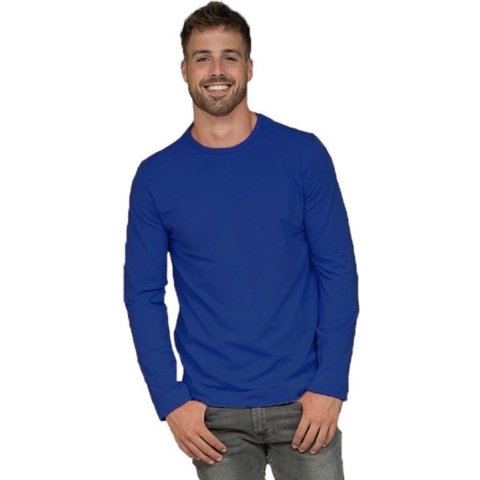 Lange mouwen/longsleeve stretch t-shirt - blauw - heren - Herenkleding M (38/50) -