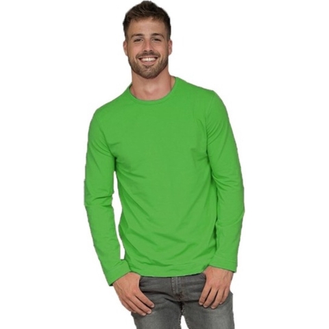 Lange mouwen/longsleeve stretch t-shirt - limegroen - heren - Herenkleding XL (42/54) -