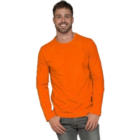 Lange mouwen/longsleeve stretch t-shirt - oranje - heren - Herenkleding 2XL (44/56) -