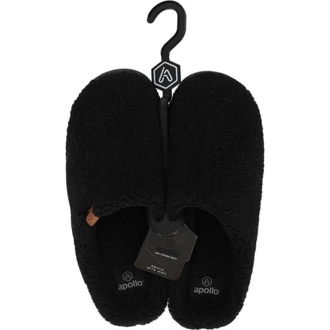 Instapper slippers/pantoffels Teddy wol - zwart - maat 45-46 - Volwassenen 45/46 -