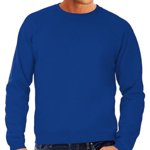 Blauwe sweater / sweatshirt trui met raglan mouwen en ronde hals voor heren XL (EU 54) -