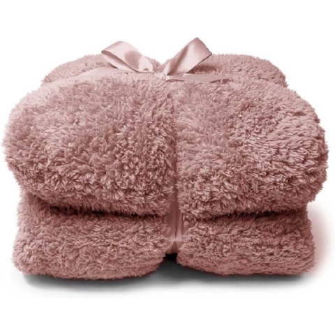 Teddy plaid/deken - oud roze - polyester - 150 x 200 cm -