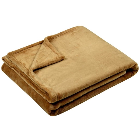Stof Textiles Plaid/bankdeken Maribelle - camel bruin - 130 x 160 cm - polyester fleece - 1 persoon -