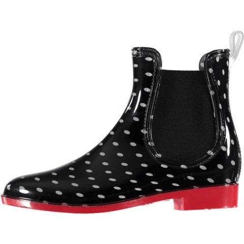 Zwarte korte dames regenlaarzen grijze stippen print 39 -