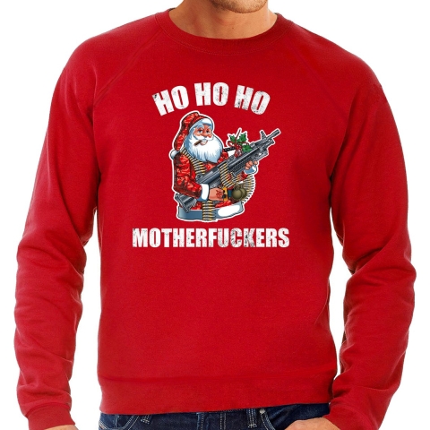 Hohoho motherfuckers foute Kerstsweater / Kersttrui rood voor heren L -
