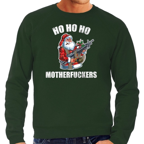 Hohoho motherfuckers foute Kerstsweater / Kersttrui groen voor heren S -