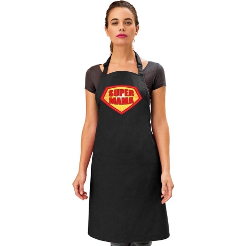 Super mama keukenschort zwart dames -