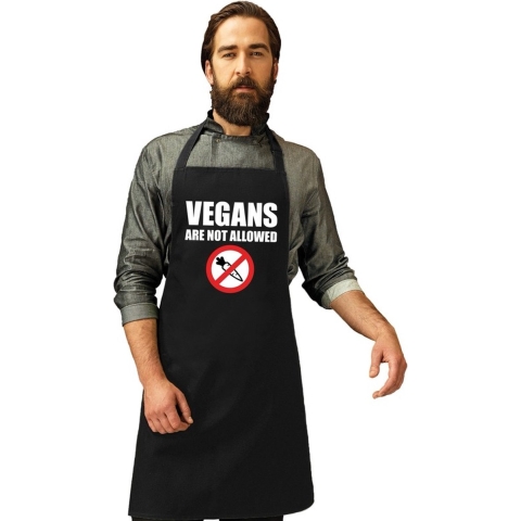 Vegans are not allowed barbecueschort/ keukenschort zwart heren -