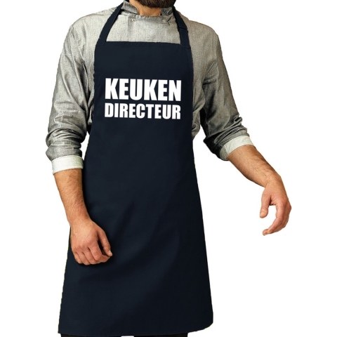 Cadeau schort voor volwassenen - keuken directeur - navy - keukenschort - verjaardag -