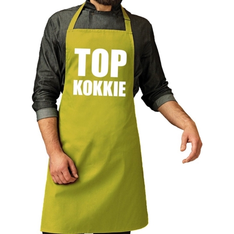 Top kokkie barbeque schort / keukenschort lime groen heren -