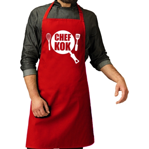 Chef kok barbeque schort / keukenschort rood voor heren -