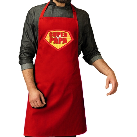 Super papa barbeque schort / keukenschort rood voor heren -
