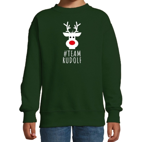 Kersttrui/sweater voor kinderen - team Rudolf - groen 9-11 jaar (134/146) -