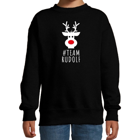 Kersttrui/sweater voor kinderen - team Rudolf - zwart 3-4 jaar (98/104) -