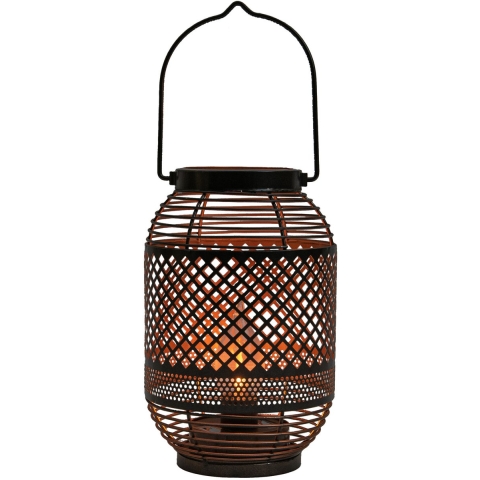 Tuin lantaarn Meadox - Solar - zwart - D14 x H21 cm - vlam effect - LED buitenverlichting -