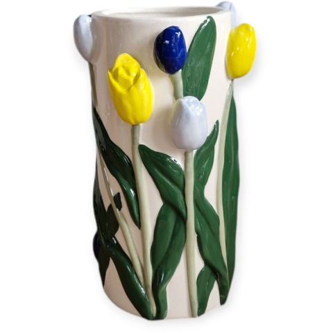 DK Design Bloemenvaas Tulipa - blauw/geel - D14 x H23 cm - tulpen vaas -