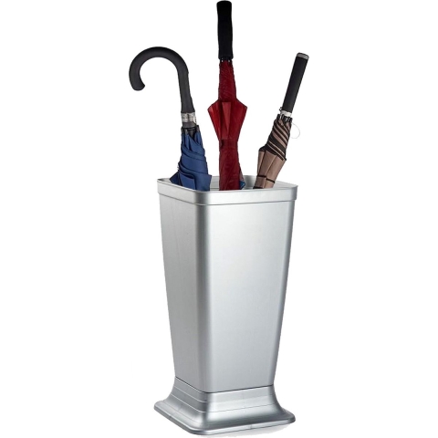 Paraplubak/parapluhouder Plain - zilvergrijs - glad kunststof - D26 x H52 cm - op verhoogde voet -